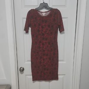 LuLaRoe Red and Black Floral Midi Dress